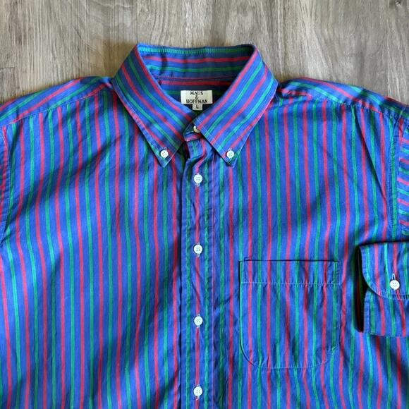 Maus & Hoffman Striped Button Down Shirt Mens Size L Cotton Blue - Picture 1 of 5